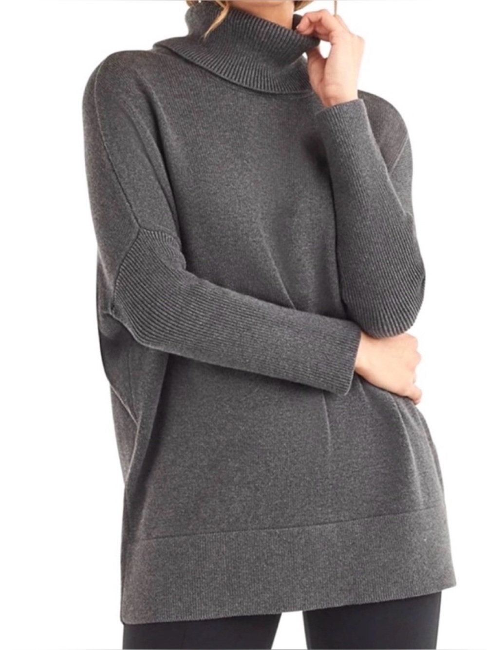 Vetta 4-1 Turtleneck Oversized Convertible Knit Cardigan Sweater in Grey Small
